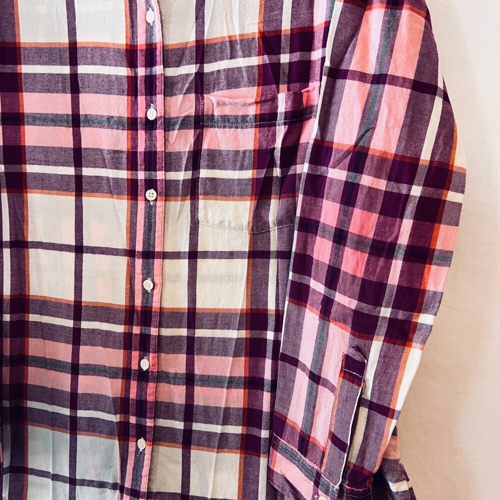 OLD NAVY Women's Multi Plaid "soft cotton flannel" Button Up Shirt Size LARGE - Picture 4 of 6